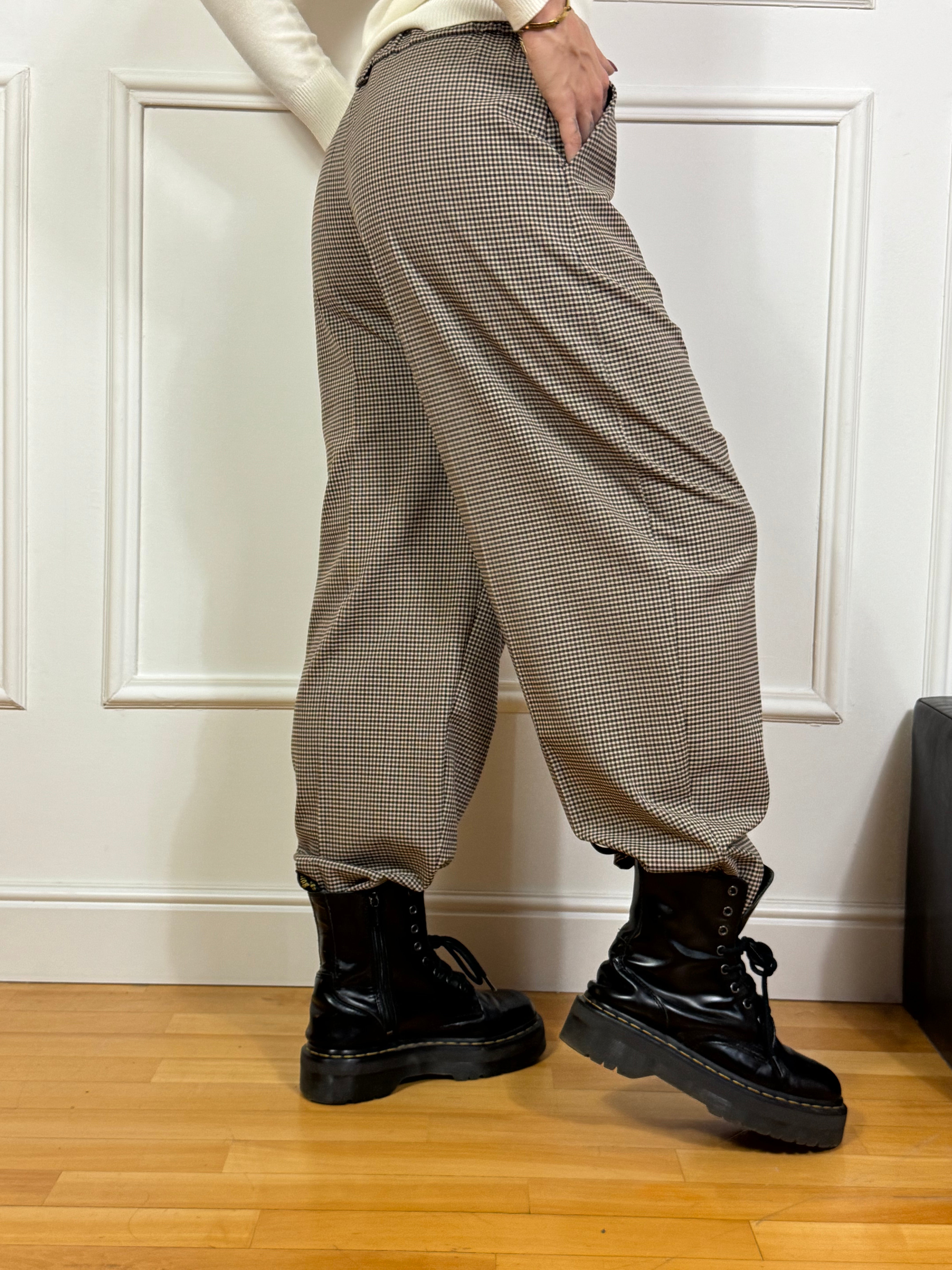 Pantalone Susy Mix balloon fantasia vichy beige-moro