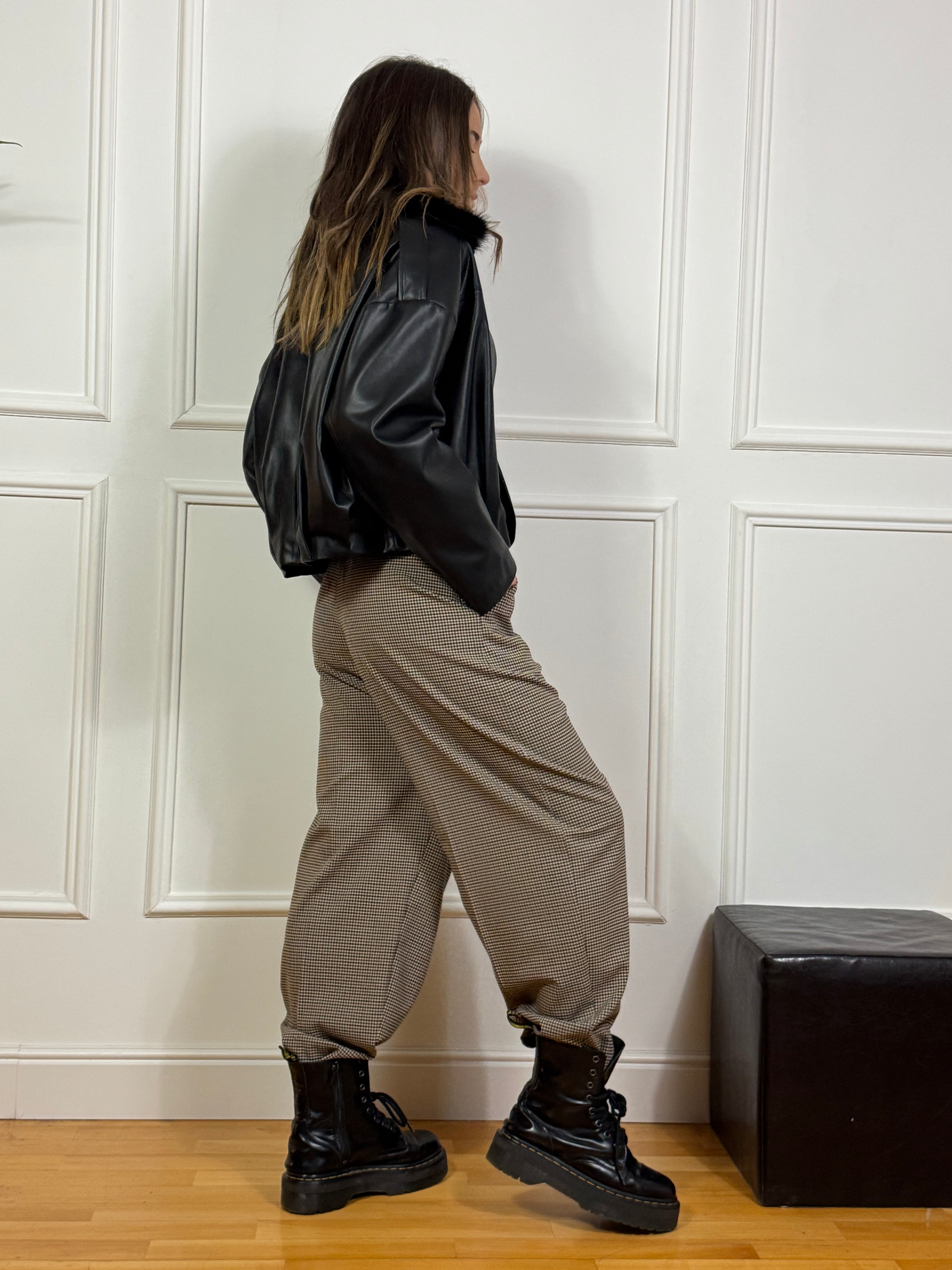 Pantalone Susy Mix balloon fantasia vichy beige-moro