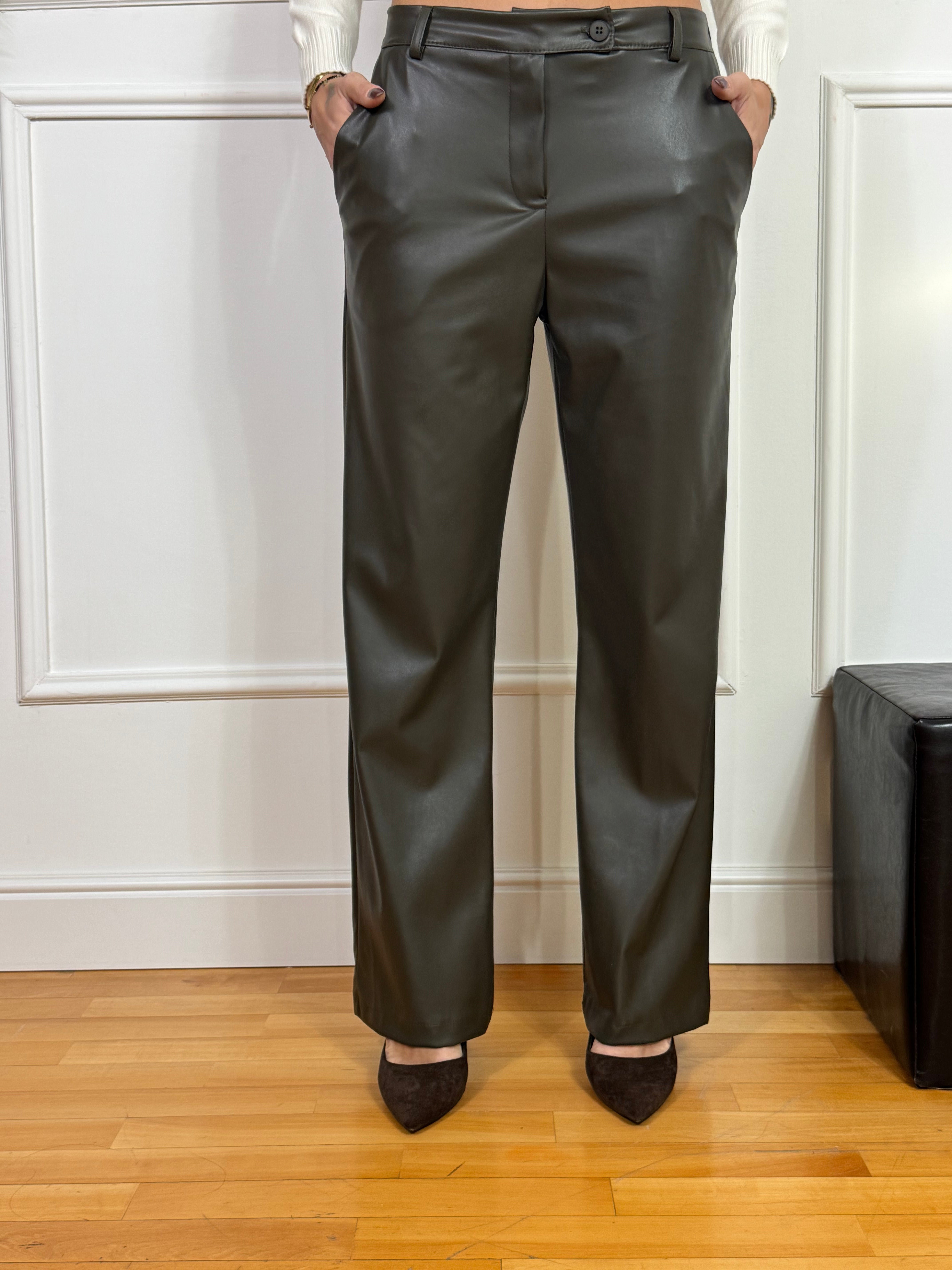 Pantalone Susy Mix in ECOPELLE WIDE LEG - GAMBA AMPIA DRITTA