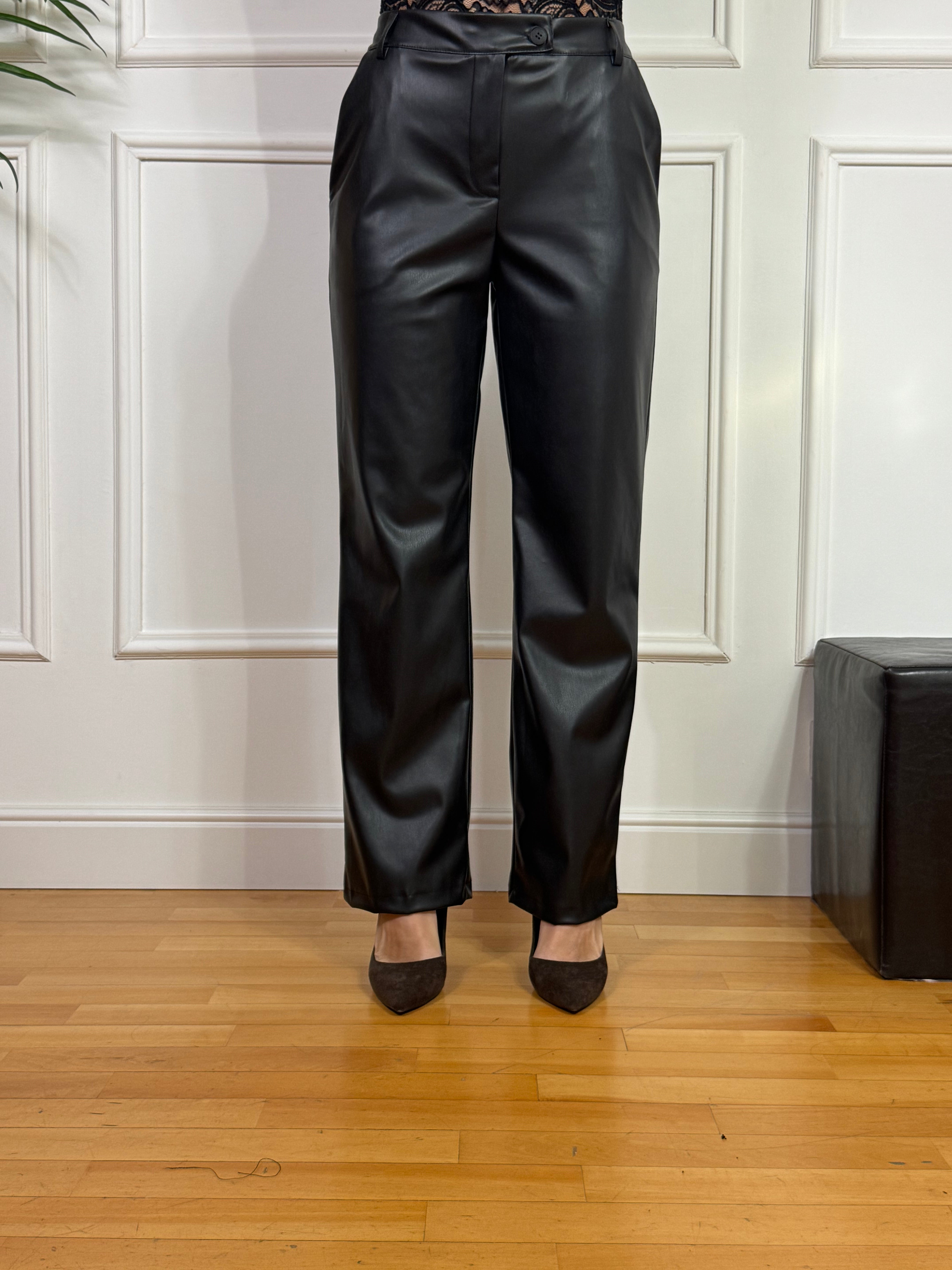 Pantalone Susy Mix in ECOPELLE WIDE LEG - GAMBA AMPIA DRITTA