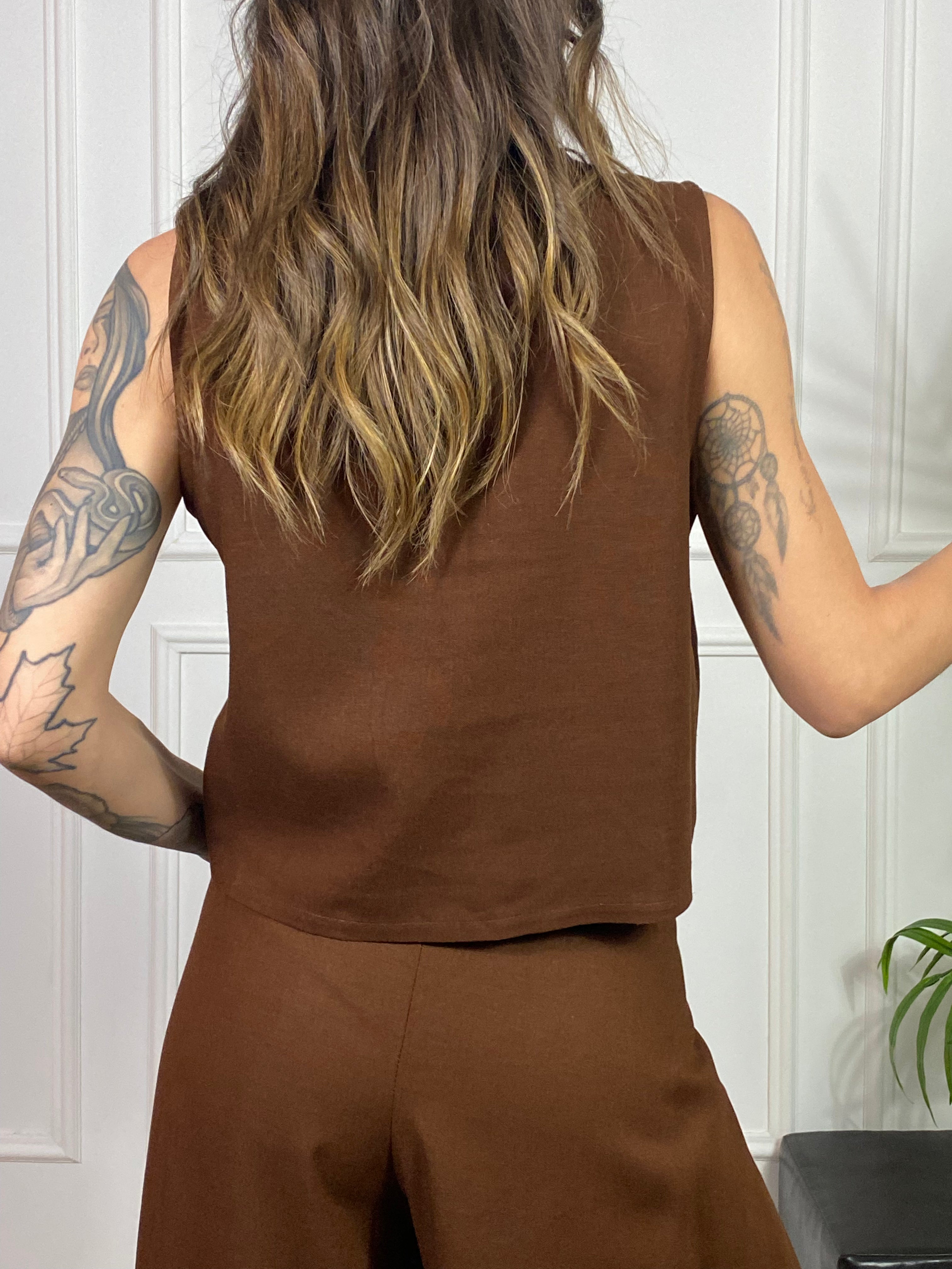 GILET CON LACCETTI LINO VISCOSA KIKISIX TINTA UNITA