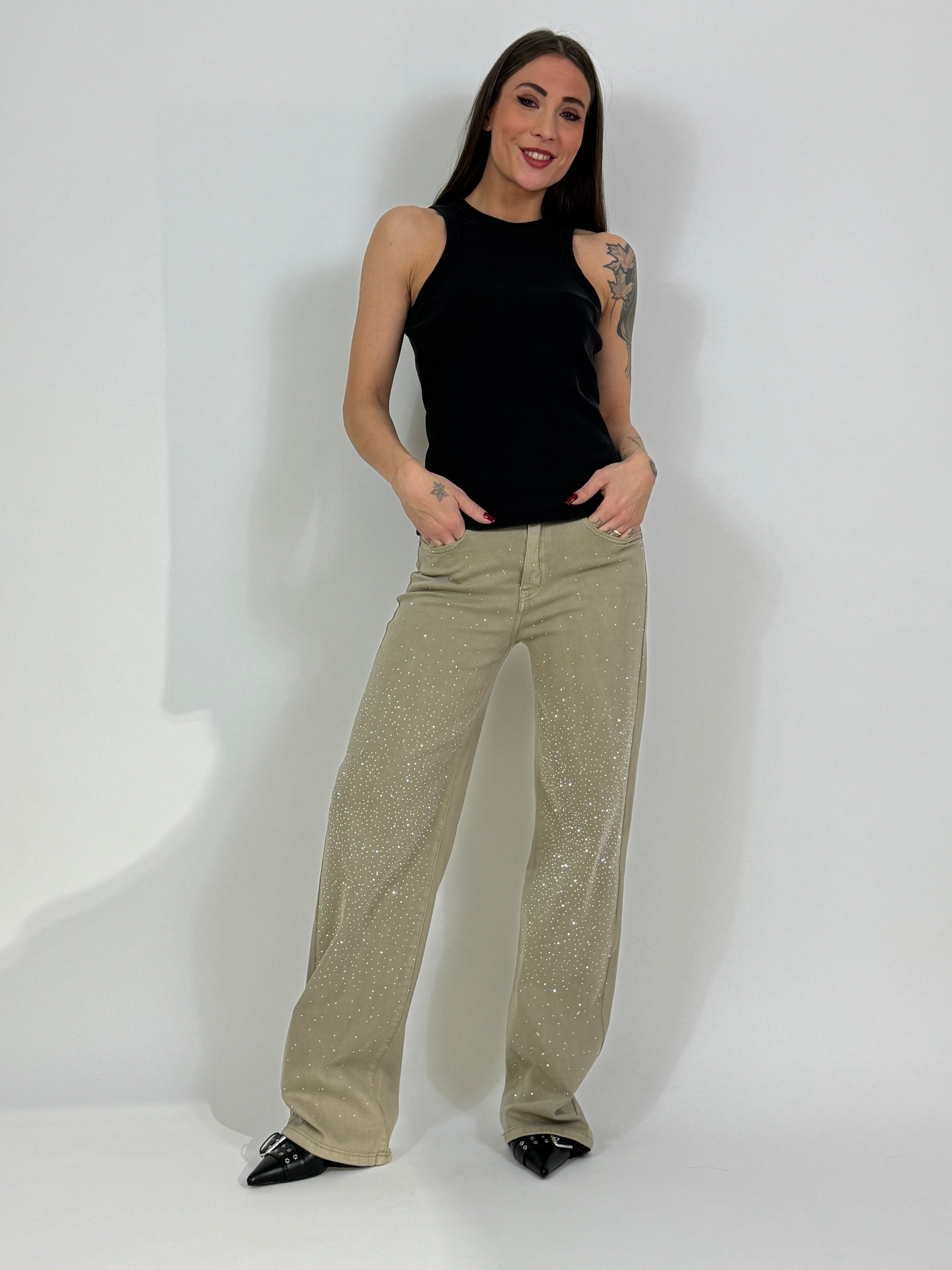 Pantalone jeans Susy Mix TORTORA CON STRASS