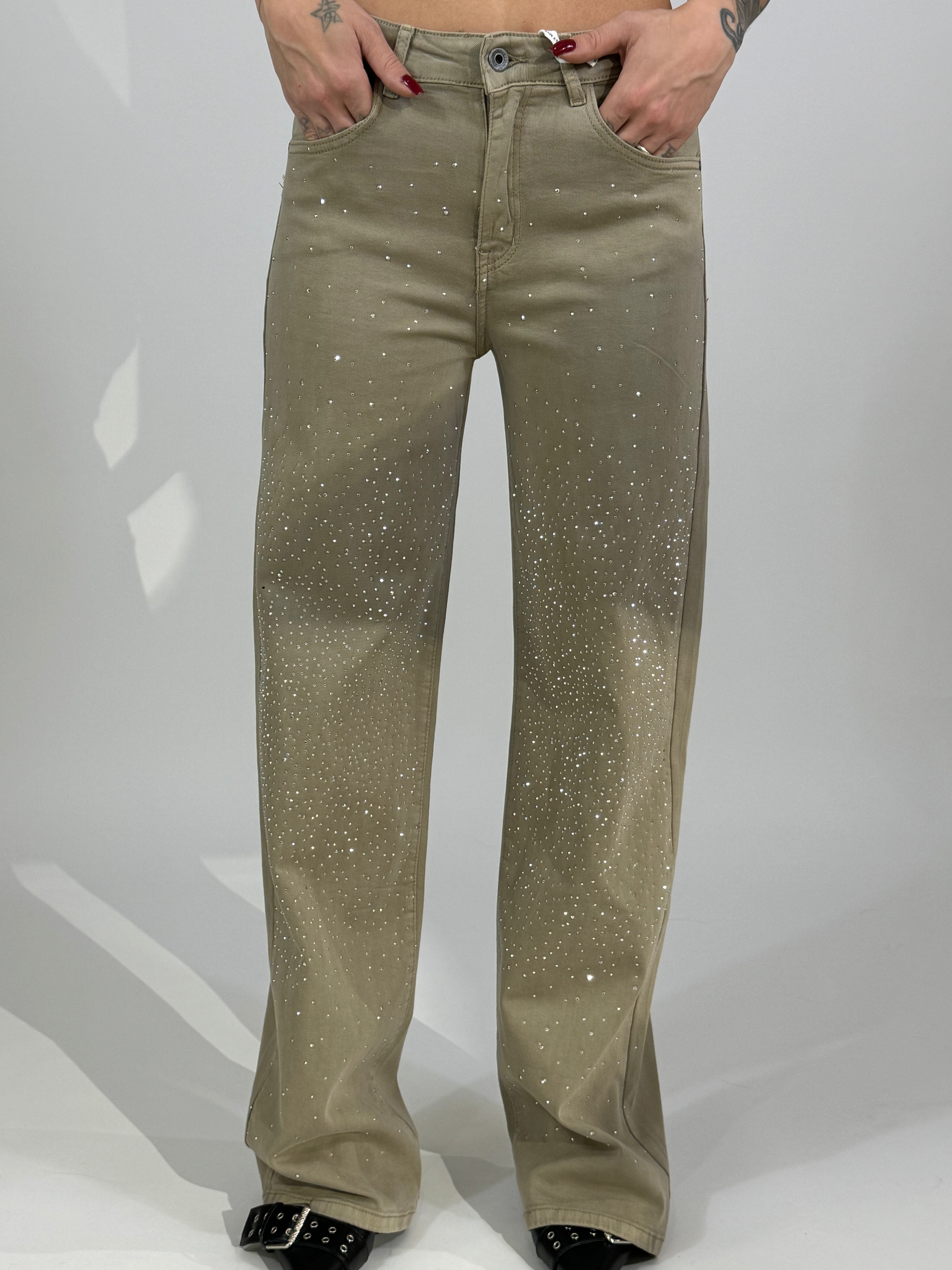 Pantalone jeans Susy Mix TORTORA CON STRASS