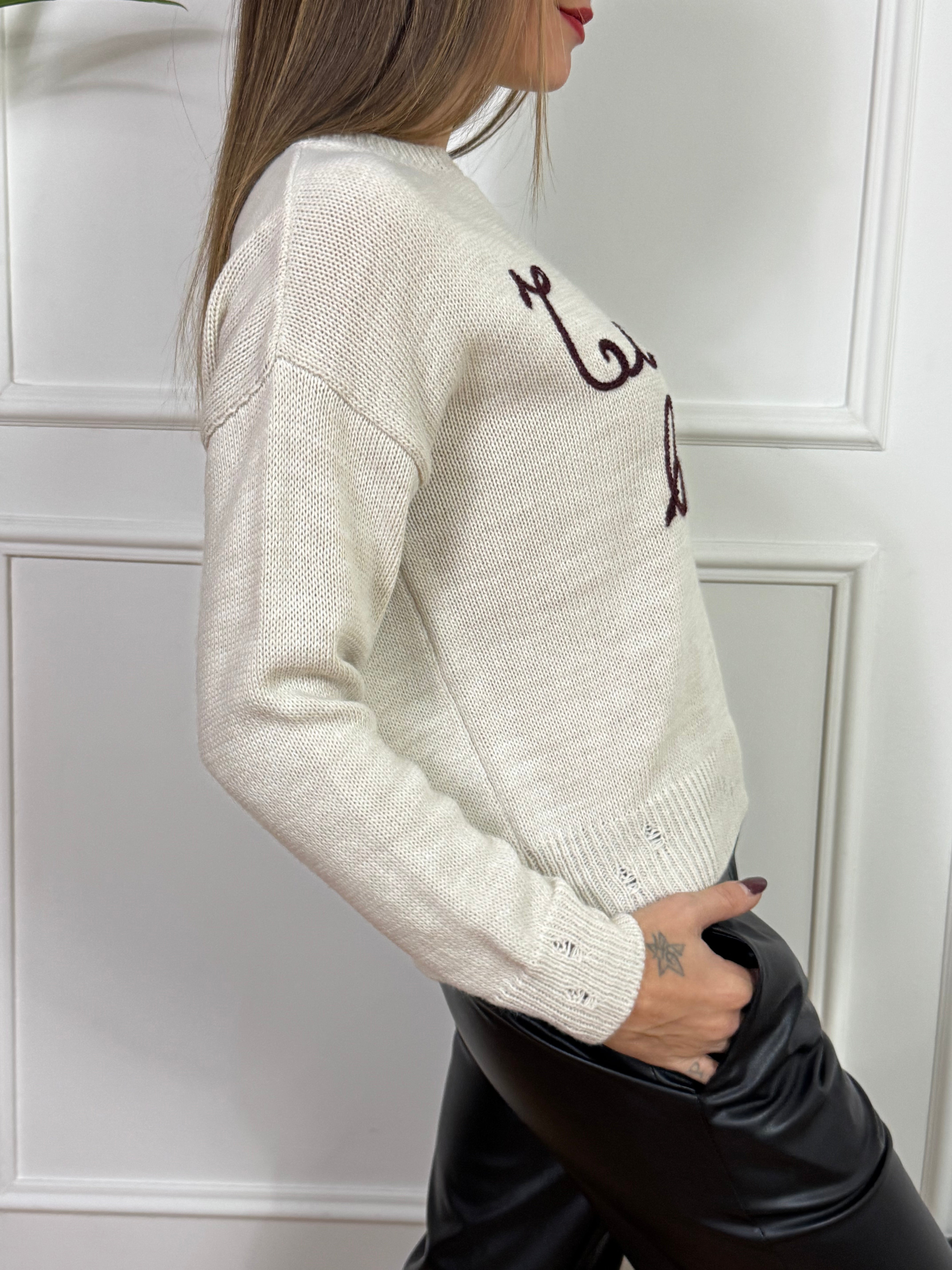 Maglia Susy Mix con scritta ricamo TI VOGLIO BENE