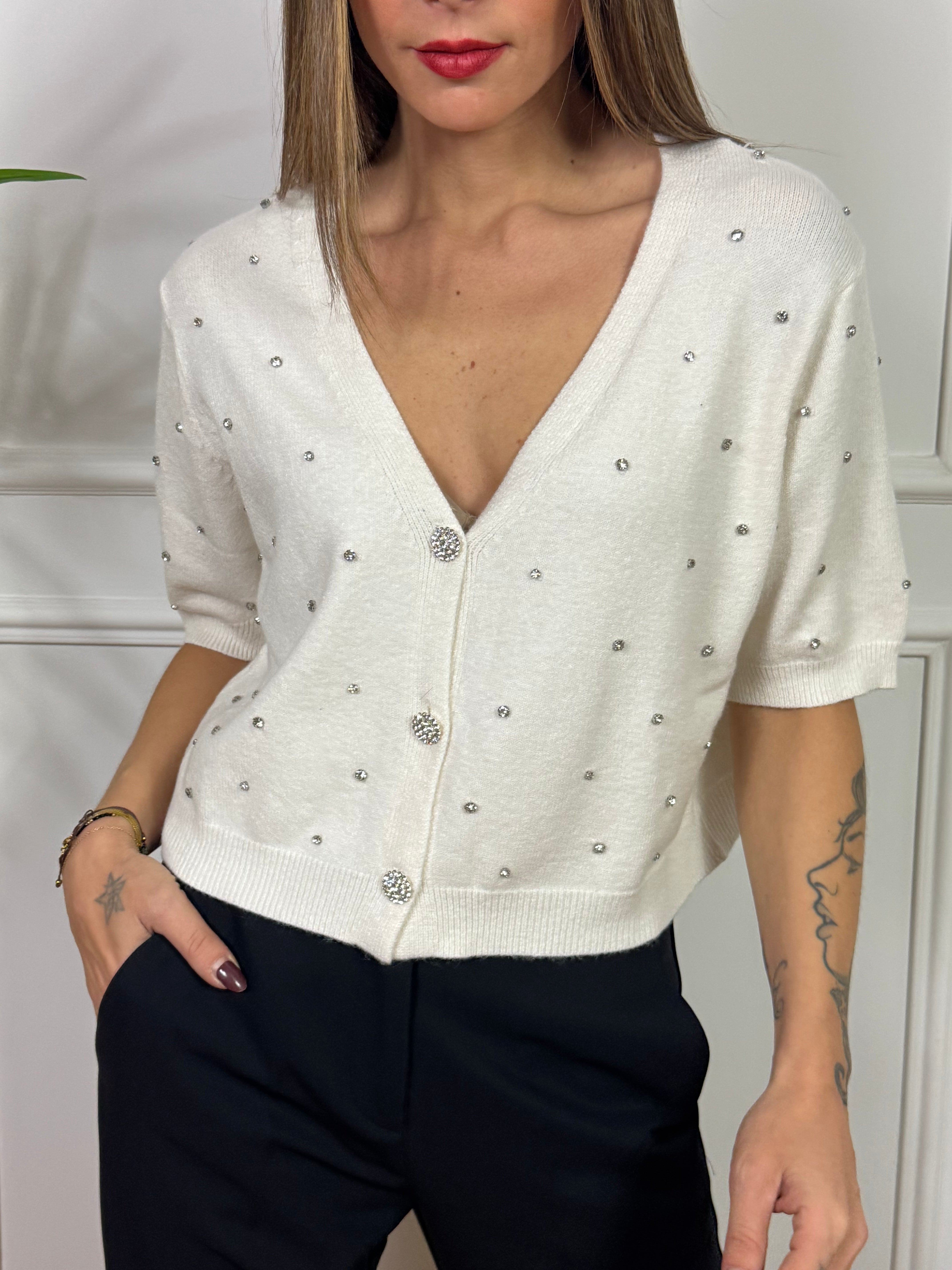 Cardigan corto Kikisix CON STRASS E BOTTONI GIOIELLO