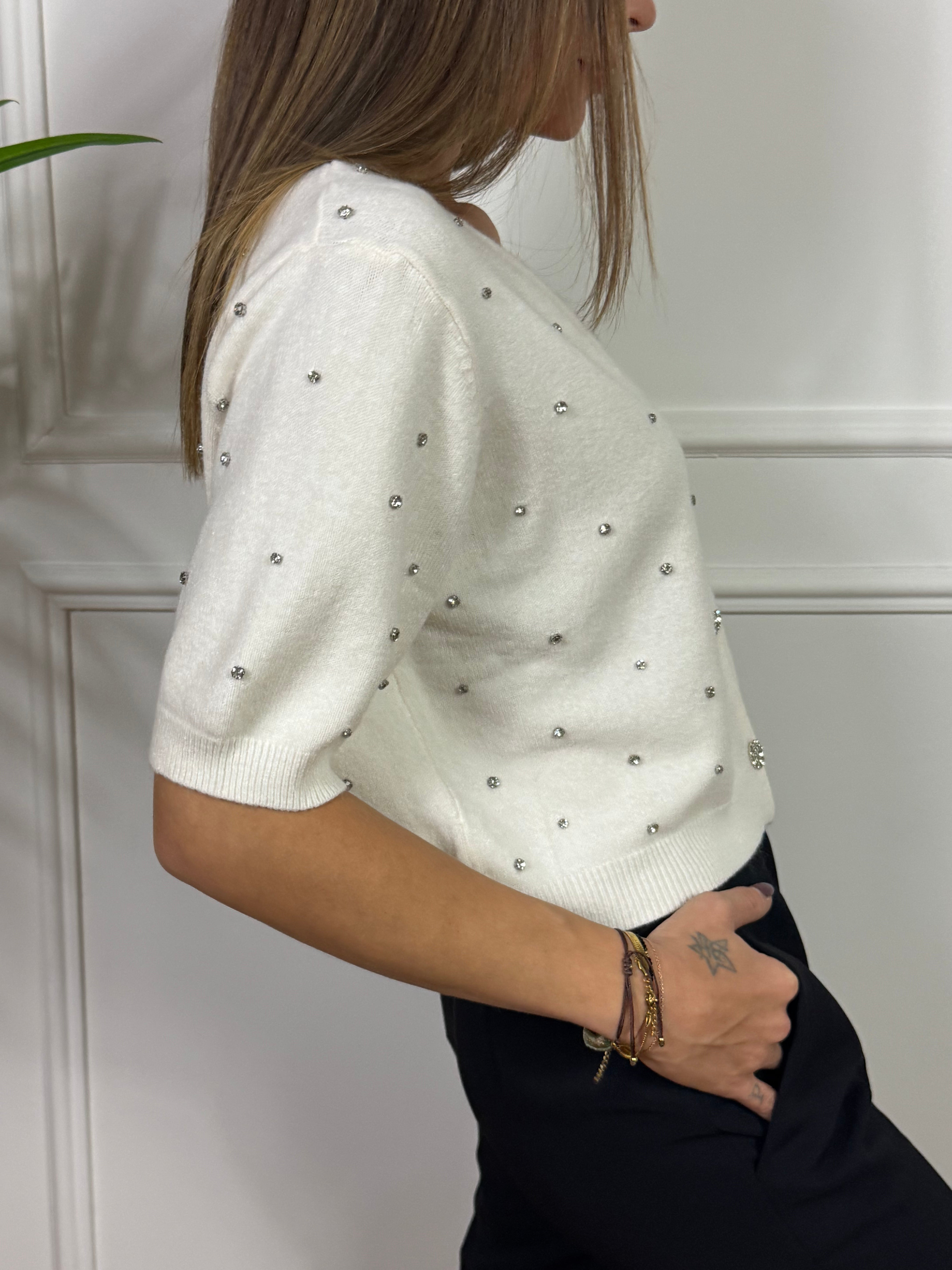 Cardigan corto Kikisix CON STRASS E BOTTONI GIOIELLO