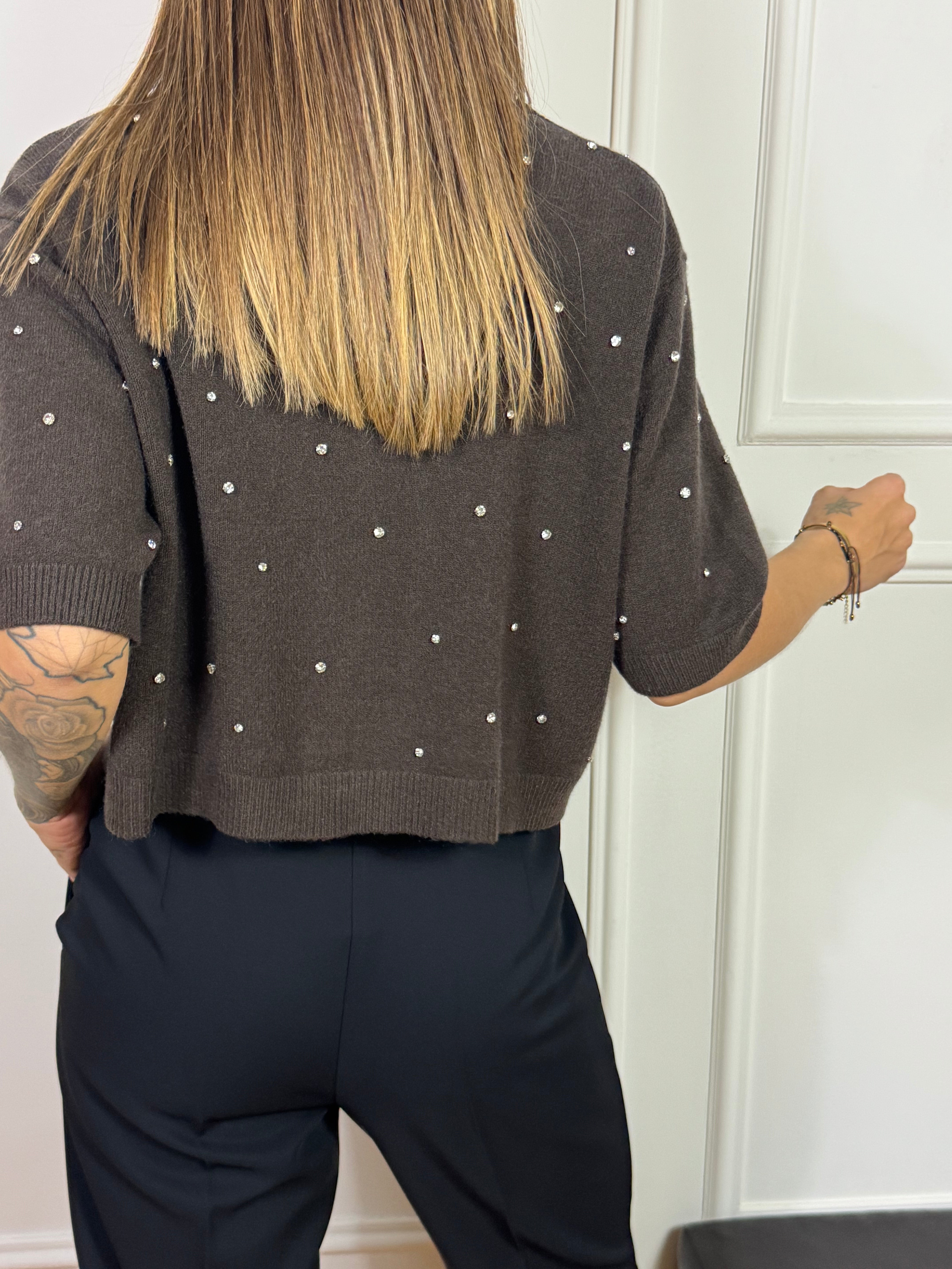 Cardigan corto Kikisix CON STRASS E BOTTONI GIOIELLO