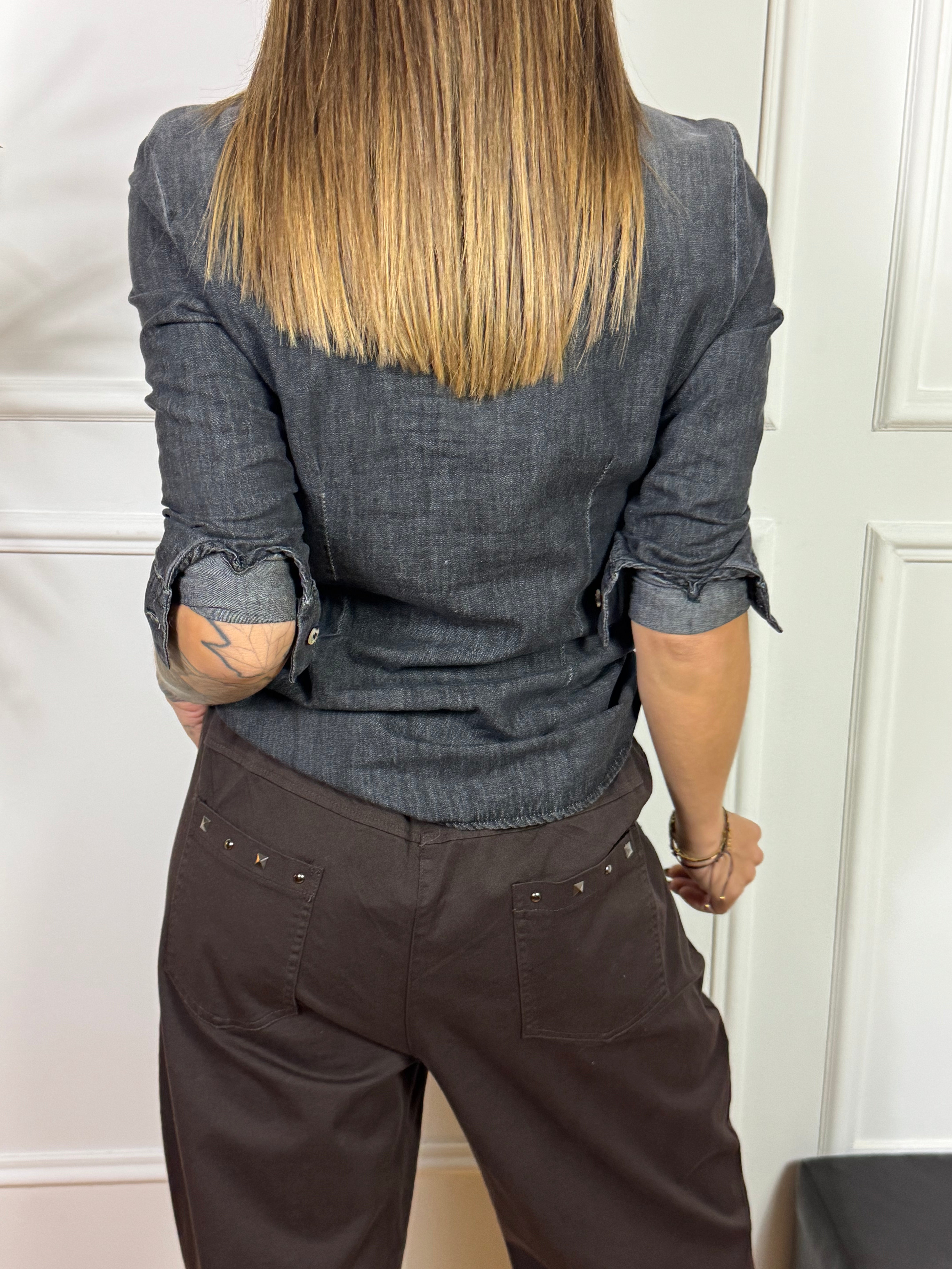 Camicia in denim Kikisix con taschini GRIGIO DELAVE'