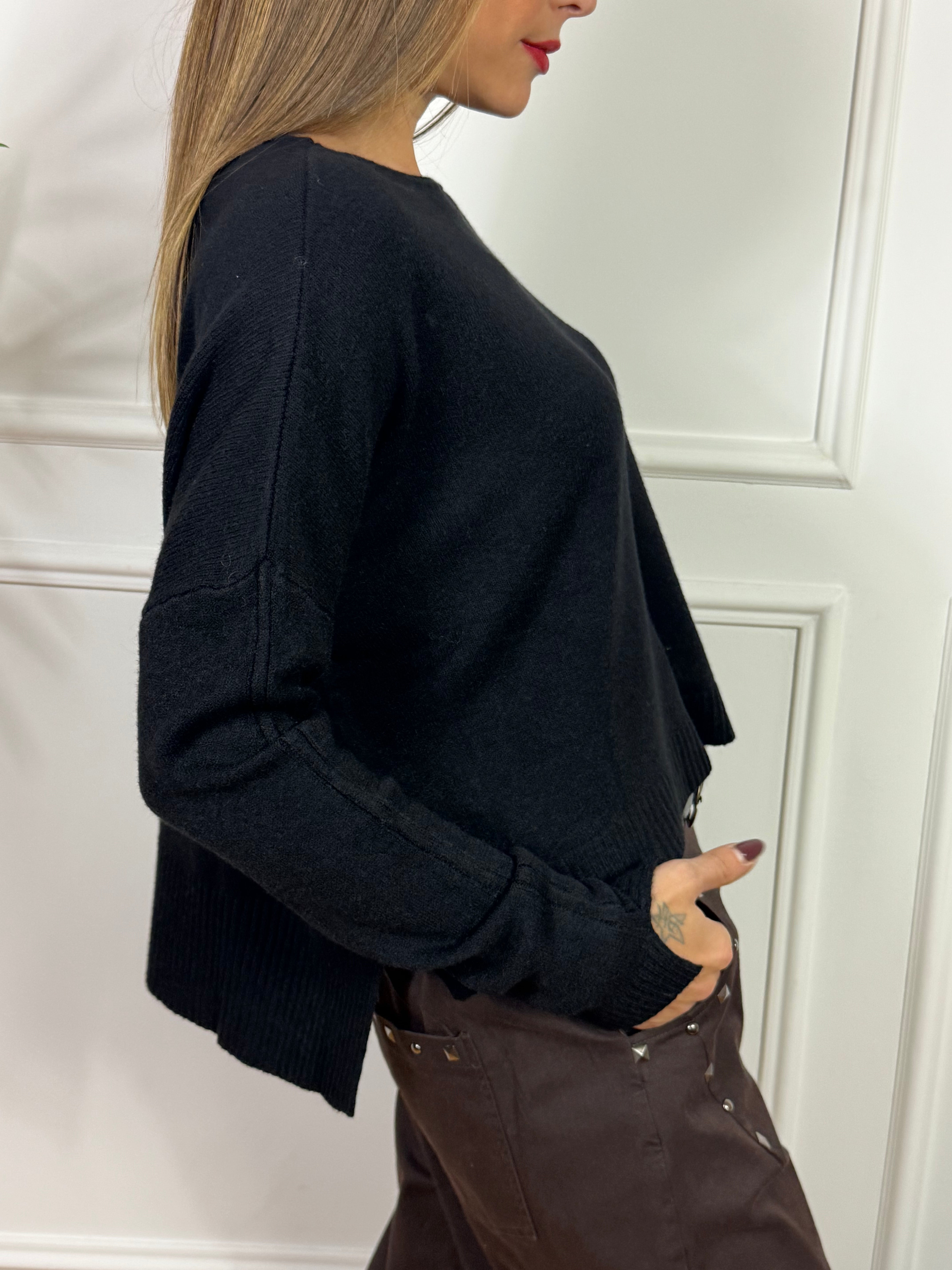 Maglia maglioncino a SCATOLETTA Kikisix CUCITURA CENTRALE e SPACCHETTI NEI POLSI