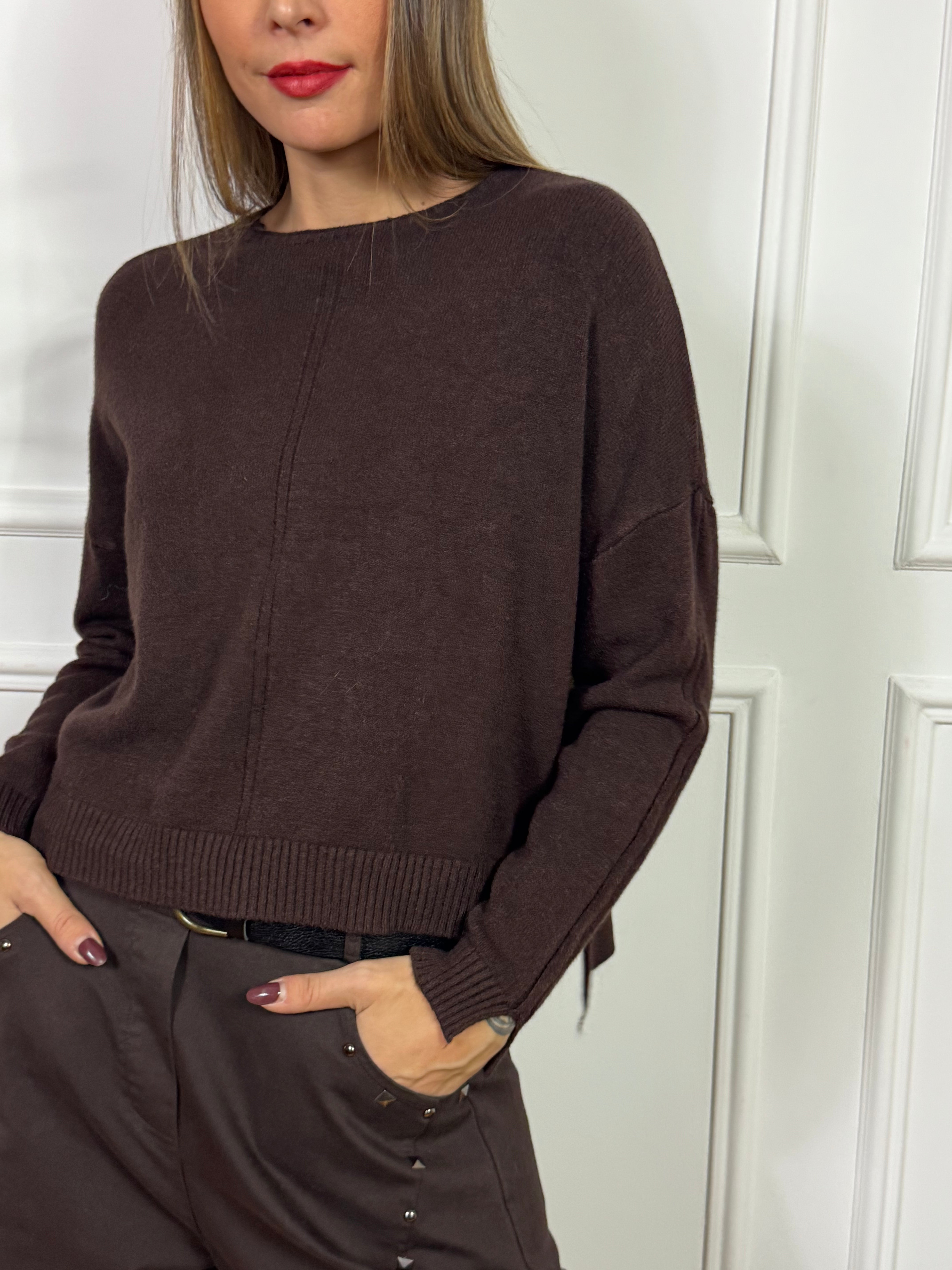 Maglia maglioncino a SCATOLETTA Kikisix CUCITURA CENTRALE e SPACCHETTI NEI POLSI