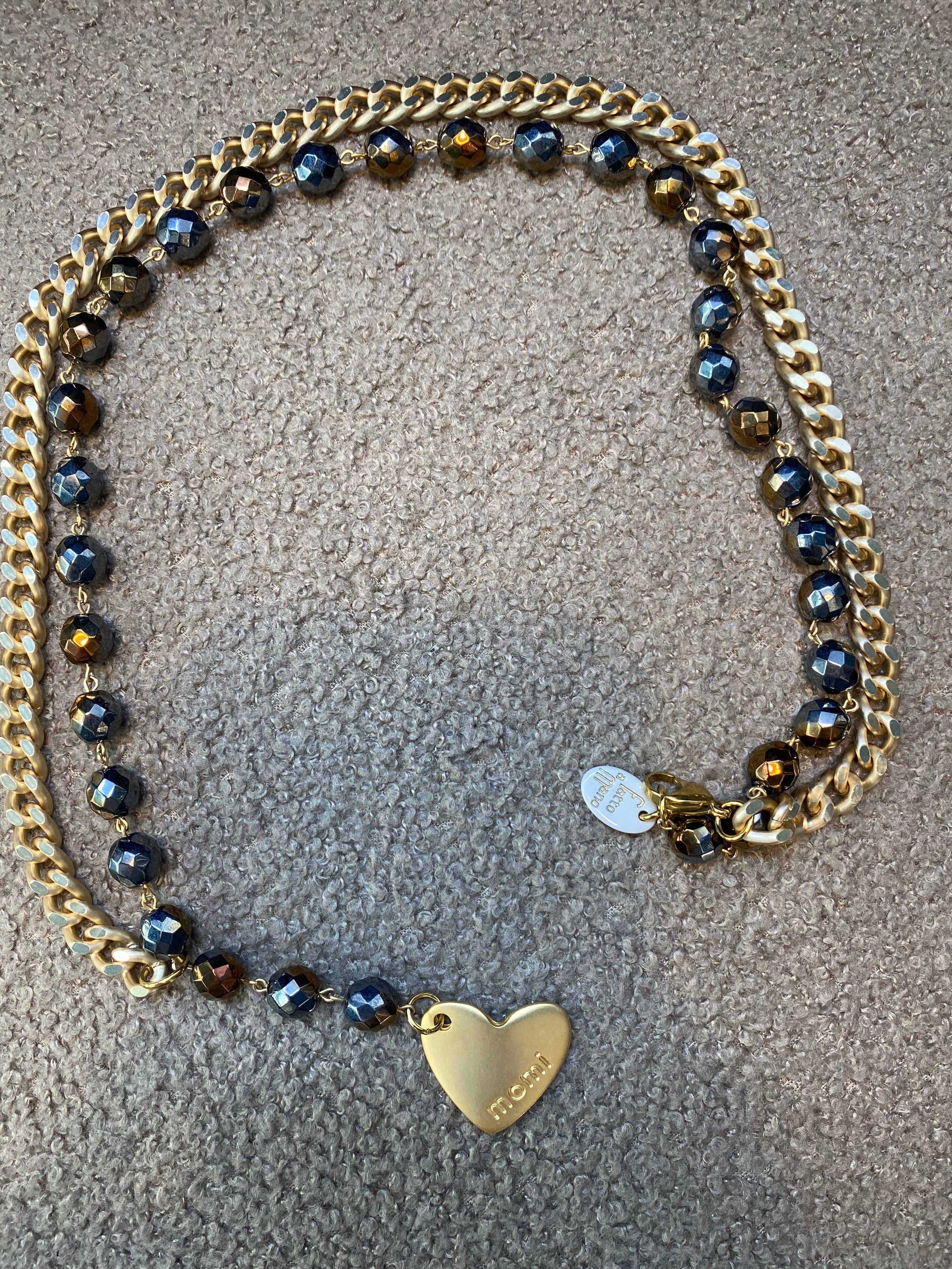 Collana Momi FRANCESCA LUNGA -ORO - CUORE - SFUMATO PIOMBO BRONZO