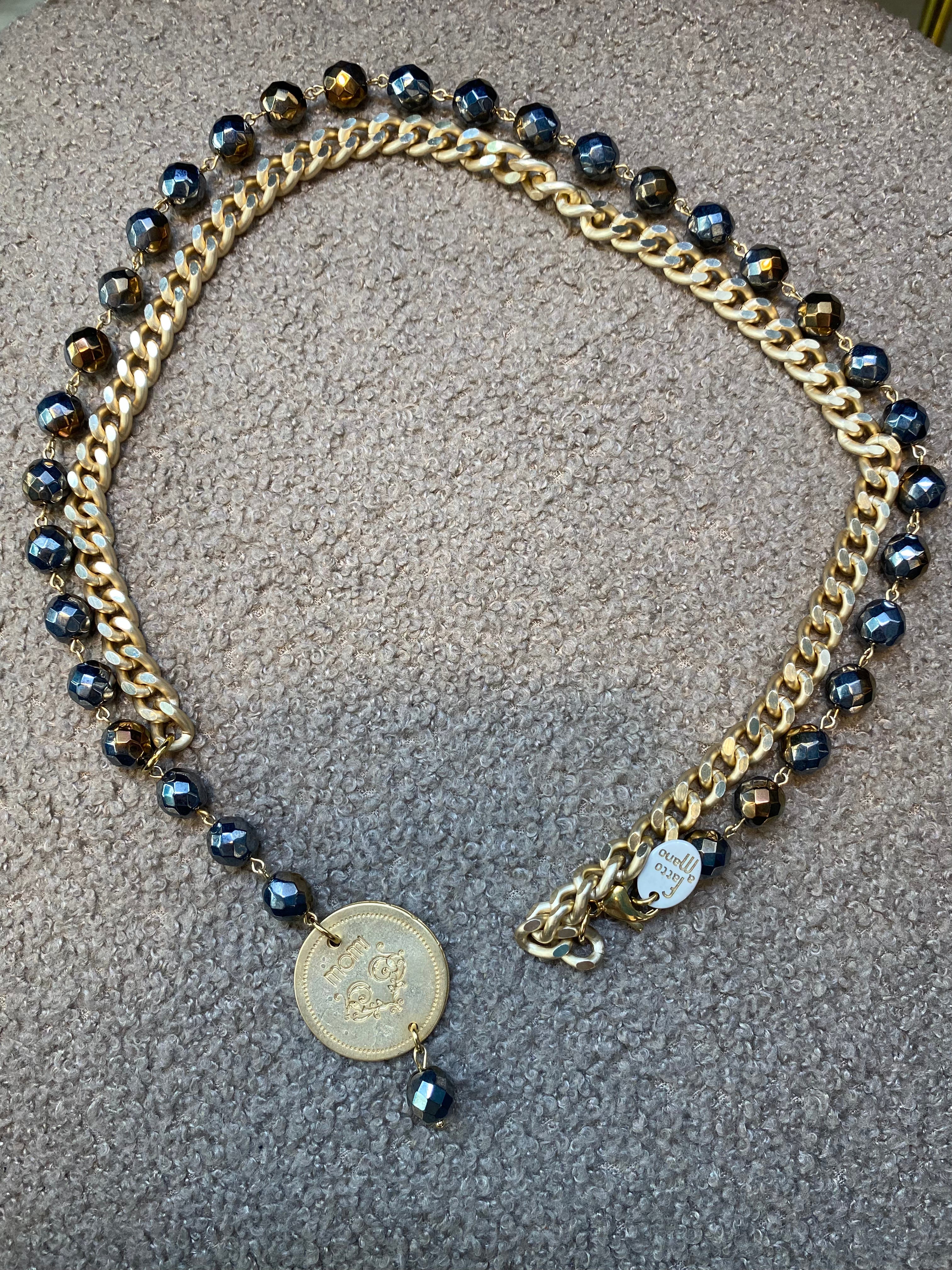 Collana Momi FRANCESCA LUNGA -ORO - MEDAGLIA - SFUMATA PIOMBO BRONZO