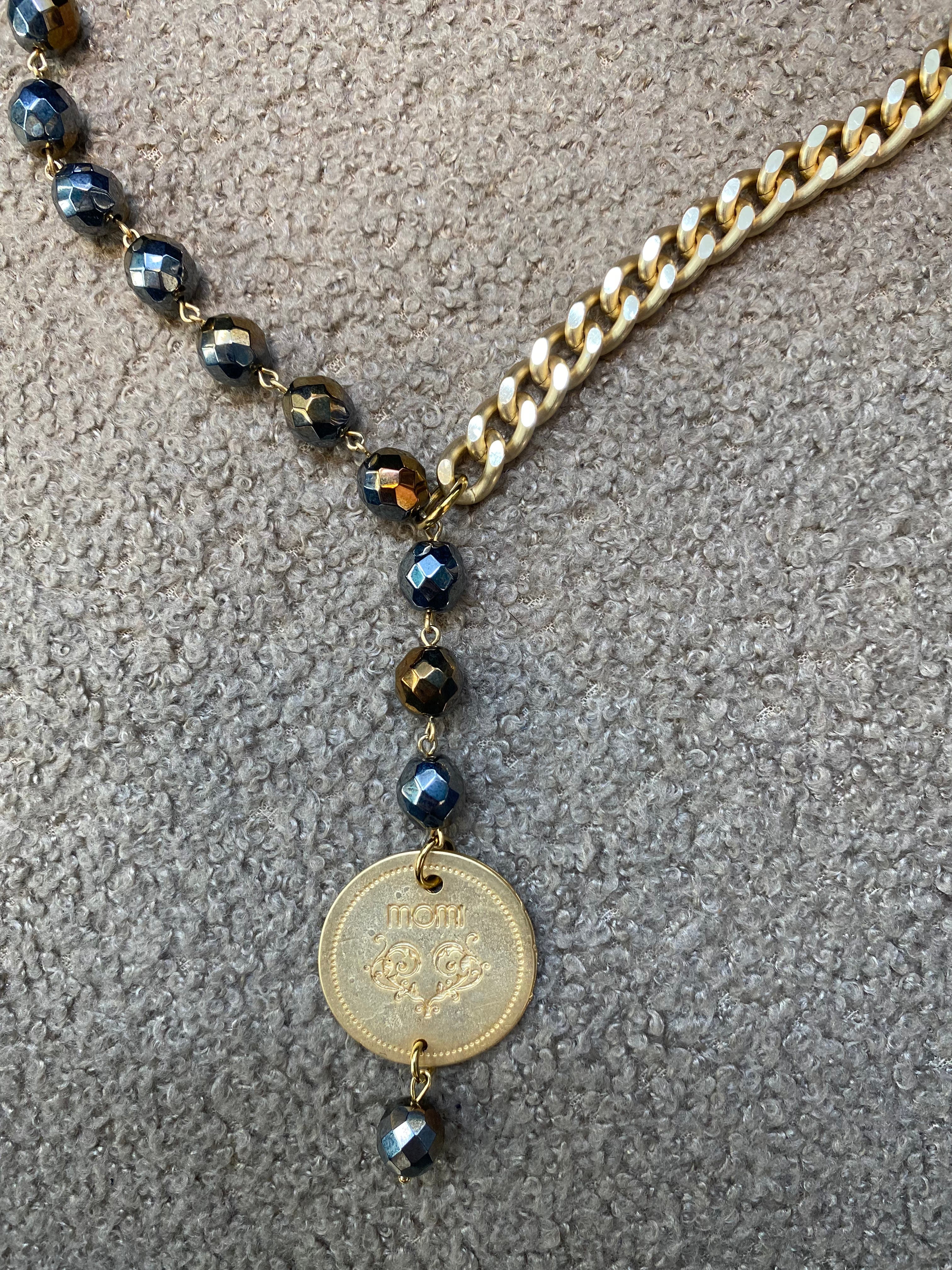 Collana Momi FRANCESCA LUNGA -ORO - MEDAGLIA - SFUMATA PIOMBO BRONZO